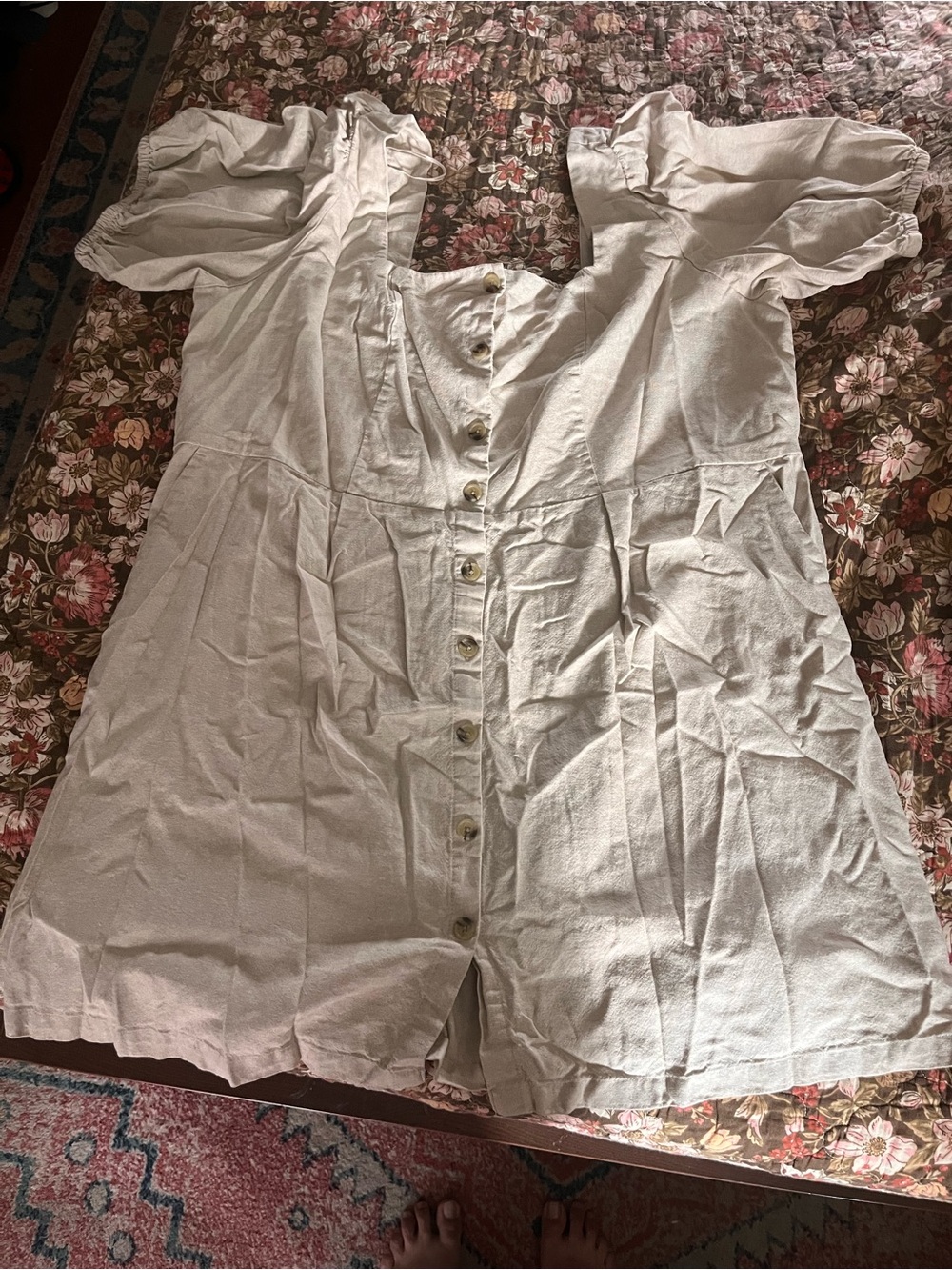 Old Navy | 3X | Beige Button Down Dress with Puff Sleeves